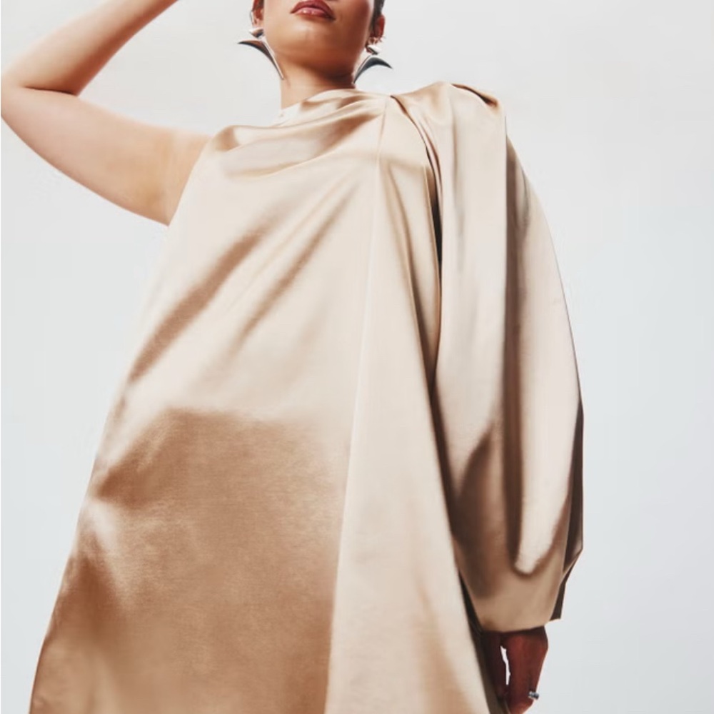 Eloquii One Shoulder Gold Satin Dress